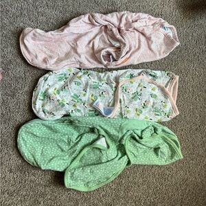 Set of Three Baby Swaddles in Pink and Green